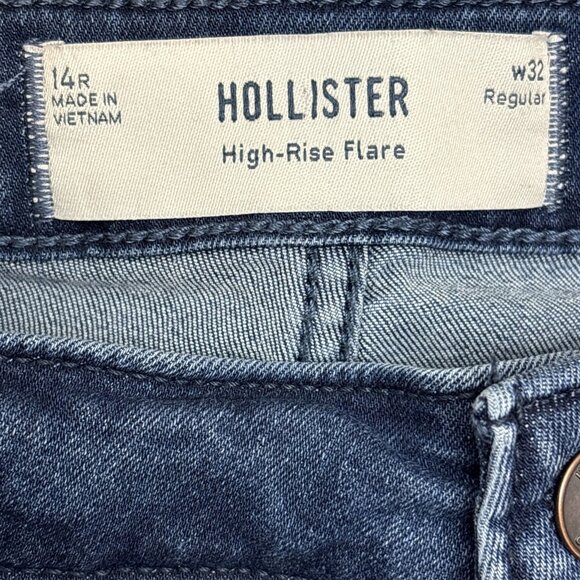 Hollister Jeans High Rise Flare Distressed Stretch Med Wash Women Size 14R W32R - Picture 3 of 5